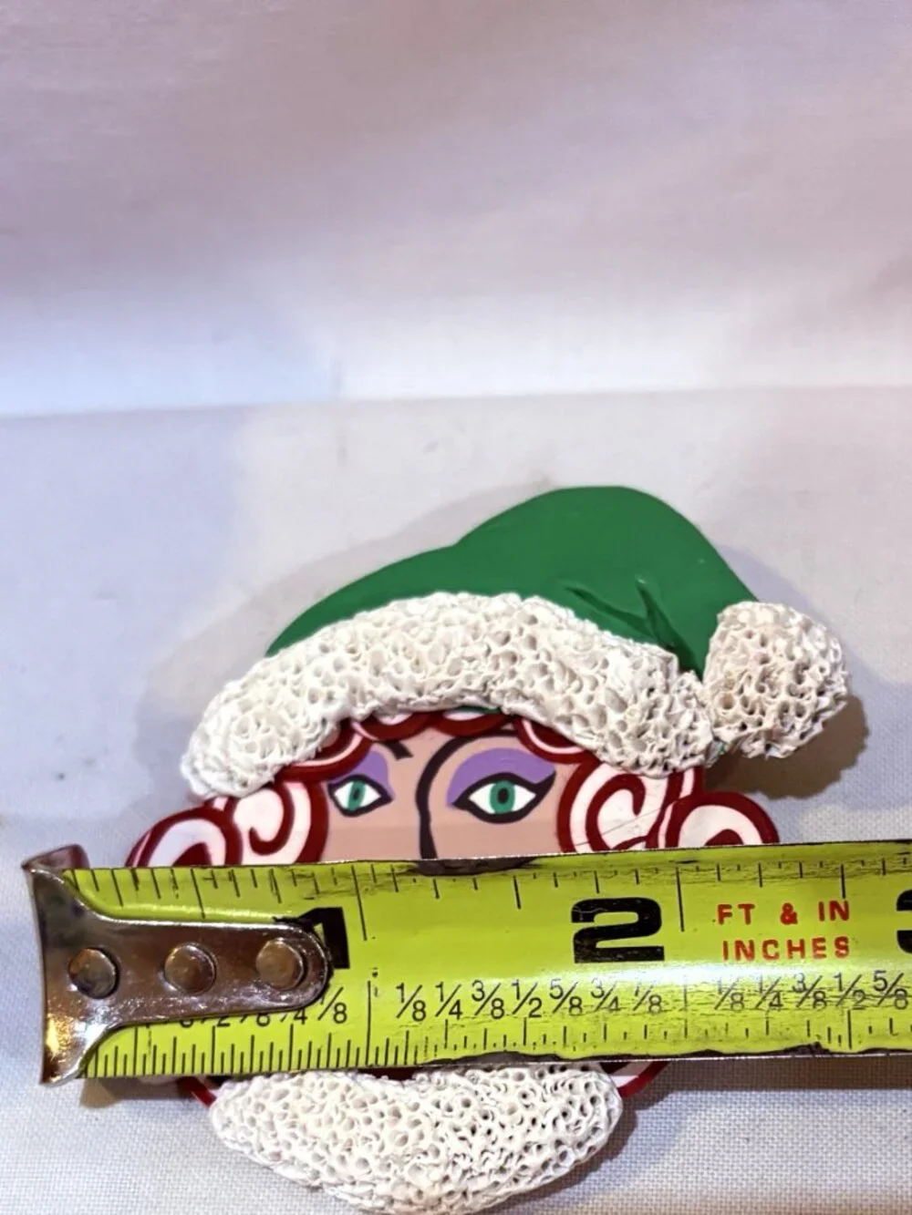 Hand Made Hand Painted Christmas Holiday Pin Brooch Lady in Christmas Hat